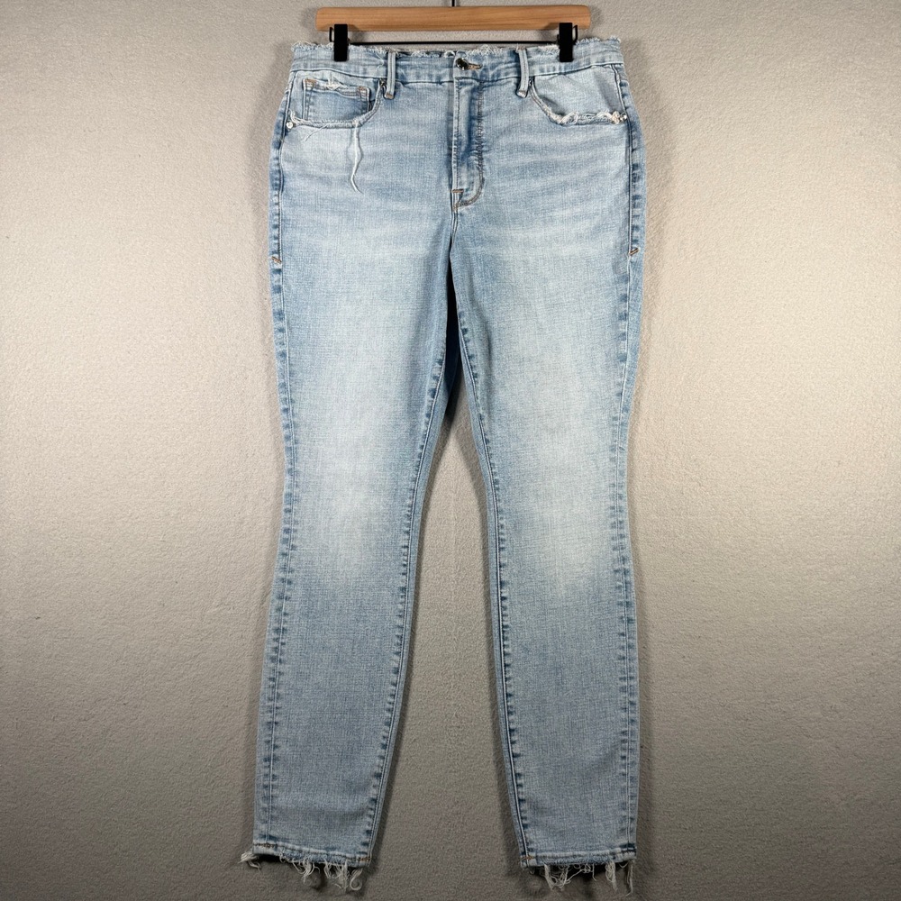 Good American Good Legs Skinny Jeans Light Wash Frayed Hem Size 15 GLRE075T